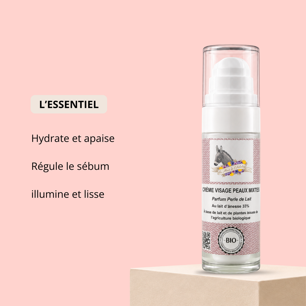 Crème visage bio au lait d’ânesse – Perle de Lait