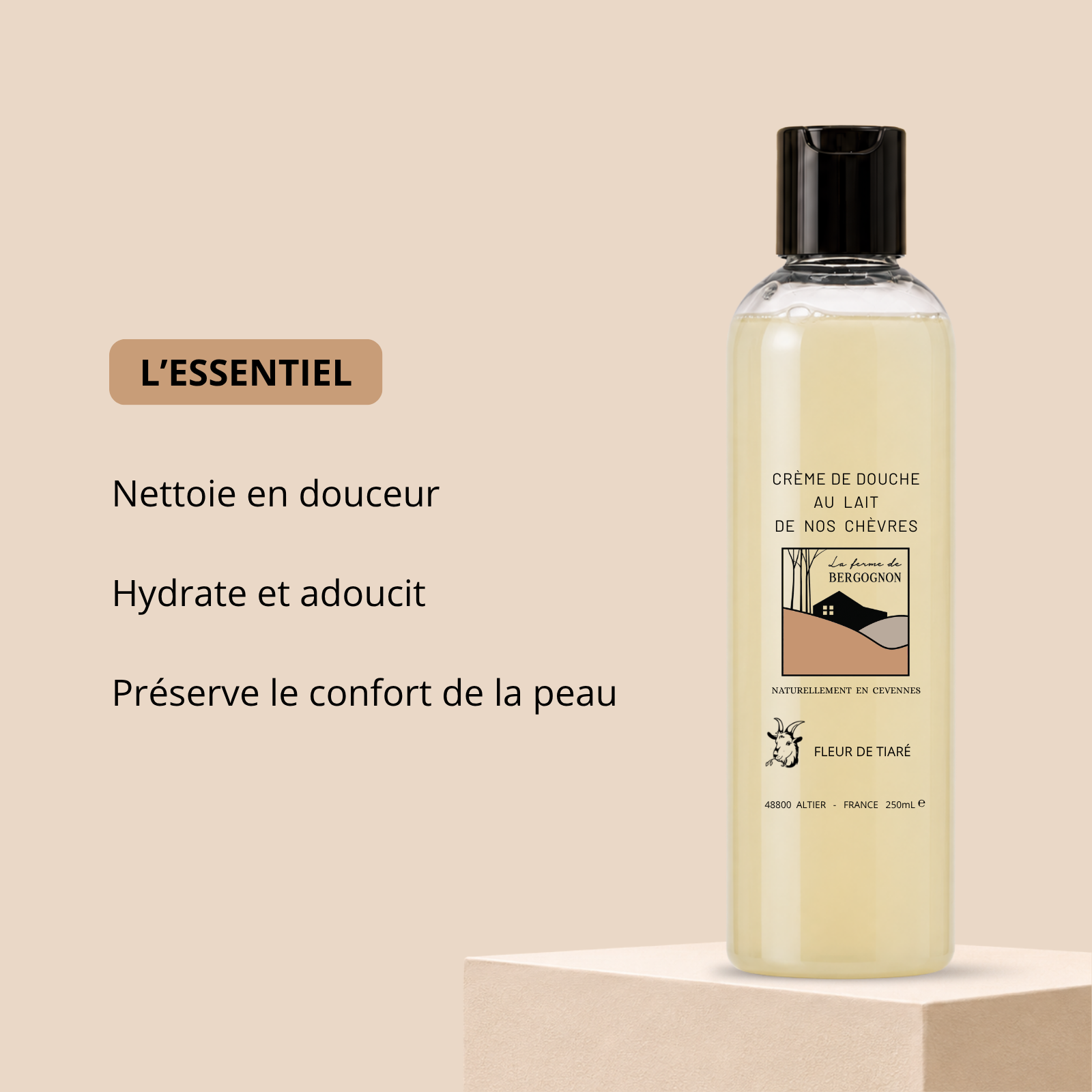 Crème de douche au lait de chèvre – Fleur de tiaré