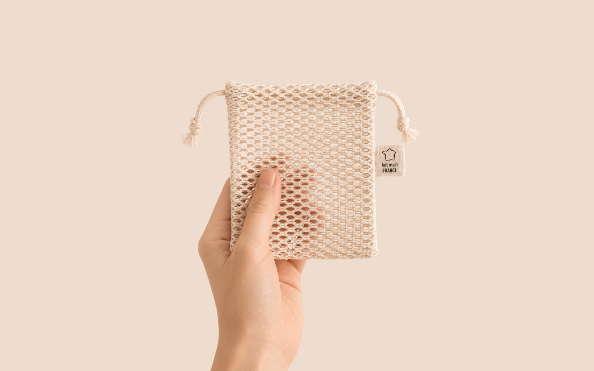 Pochette à savon filet en coton bio - 3 coloris