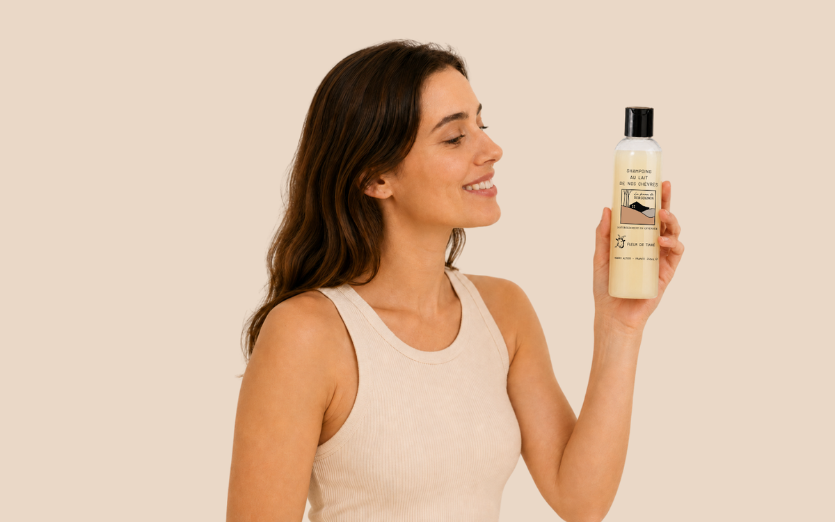 Shampoing liquide au lait de chèvre – Fleur de Tiaré